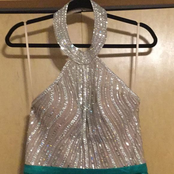 Xscape Green Embellished Halter Mermaid Go… - Picture 3 of 9